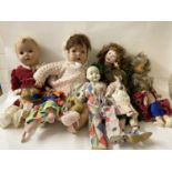 Box of various vintage dolls to include composition and porcelain headed examples