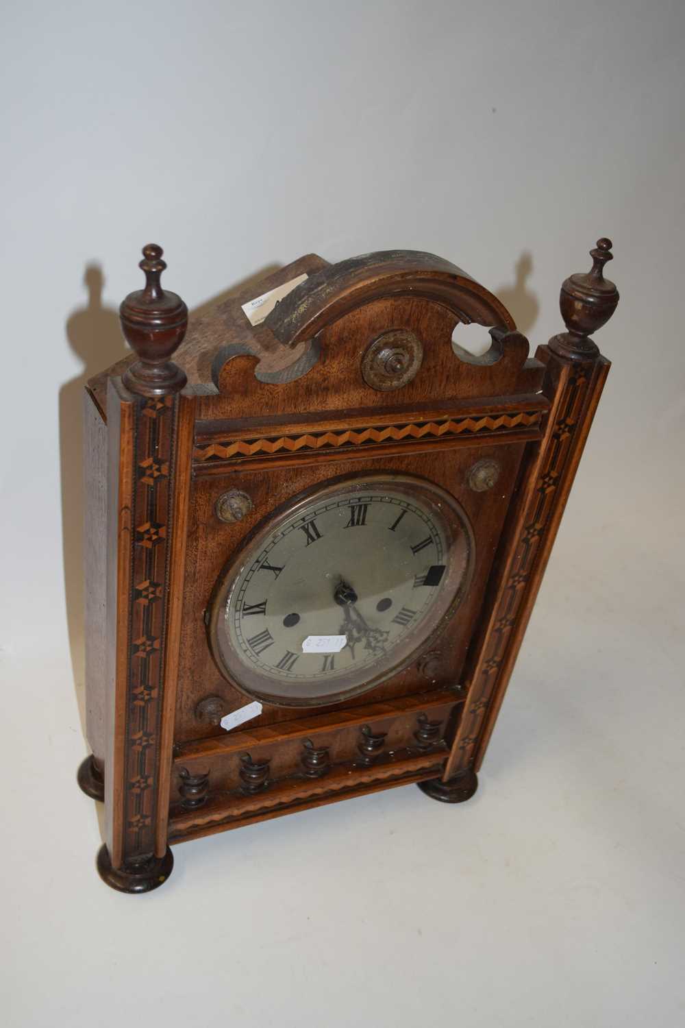 Late 19th Century mantel clock in inlaid architectural form case