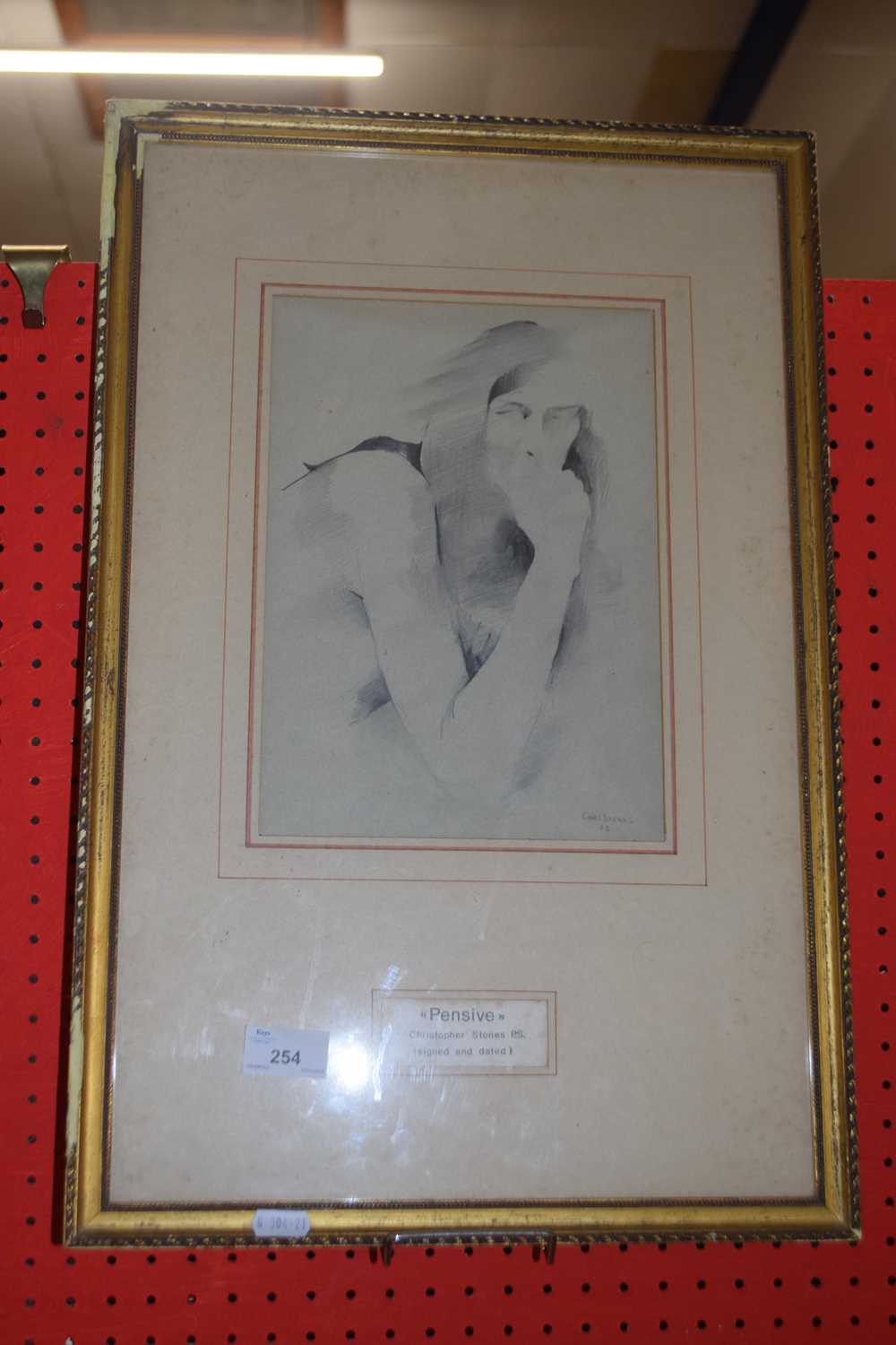 Christopher Stones, study of a female figure, charcoal, framed and glazed
