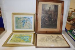 Mixed Lot: Coloured print Boy for Sale together with two framed coloured prints of military aircraft