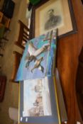 Mixed Lot: Oil on canvas study of ducks, framed vintage photograph of a military figure and a framed