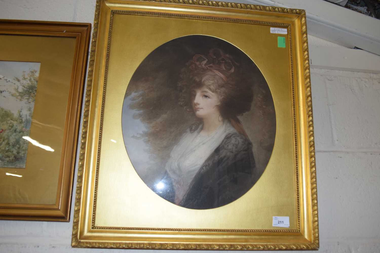 19th Century coloured print, portrait of a lady, gilt framed and glazed