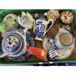 One box of various assorted ceramics to include Willow Pattern tea wares, assorted ornaments etc