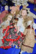 Collection of various porcelain headed and composition dolls