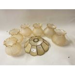 Set of six glass light shades plus one other