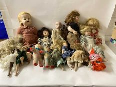 Box of various porcelain headed dolls