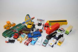 Box of various assorted toy vehicles