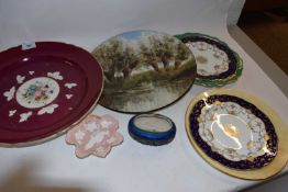 Large Russian porcelain dish, Moscow factory, the plum ground with floral decoration together with