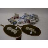 Mixed Lot: Various porcelain model shoes, two small oval wall plaques etc
