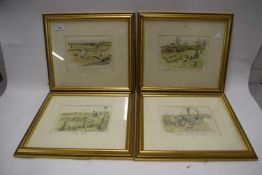 Group of four hunting prints after Tom Ivester-Lloyd, framed and glazed