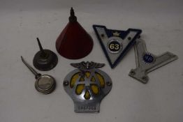 Box of vintage AA badge, car mascots etc