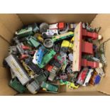 Box of various die cast and other toy vehicles, play worn condition