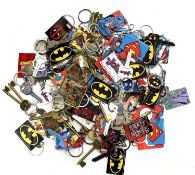 A large quantity of mostly metal Marvel / DC keyrings, featuring various superheroes, villains and