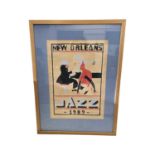 A framed, mounted and glazed 1989 New Orleans Jazz and Heritage Festival Poster, Signed by the