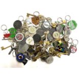 A large quantity of metal keyrings of music interest, to include: - The Beatles - KISS - Def Leppard