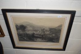 19th Century black and white engraving, Baden Baden, framed and glazed