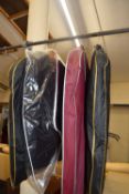 Group of four various gents suits and jackets to include Harris Tweed