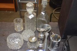 Mixed Lot: Various decanters, pewter tankard and other items