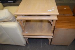 Pair of light wood lamp tables with bamboo effect legs, 50cm wide