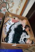 Box of various assorted porcelain headed dolls