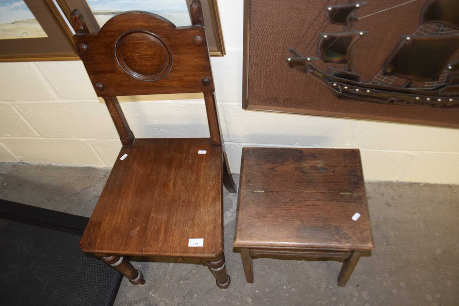 Late Victorian hardwood chair with circular decoration to the back together with a small flip top