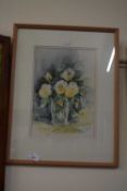 Watercolour study of a vase of roses, indistinctly signed, framed and glazed