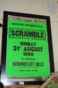 Lowestoft Invaders Scramble poster Sunday 31st August 1980, framed and glazed