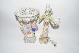 Mixed Lot: Continental floral encrusted candleabra for restoration together with a modern