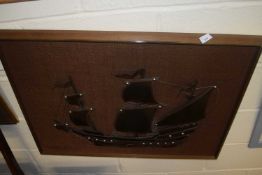 Contemporary metal picture of The Tall Ship Mayflower set on a fabric lined back and framed