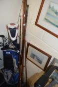 Mixed Lot: Vintage fishing rods and stand