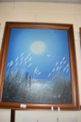 Hunt (contemporary) study of a moonlit beach scene, oil on canvas, framed
