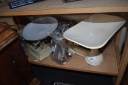 Two pairs of vintage kitchen scales and weights