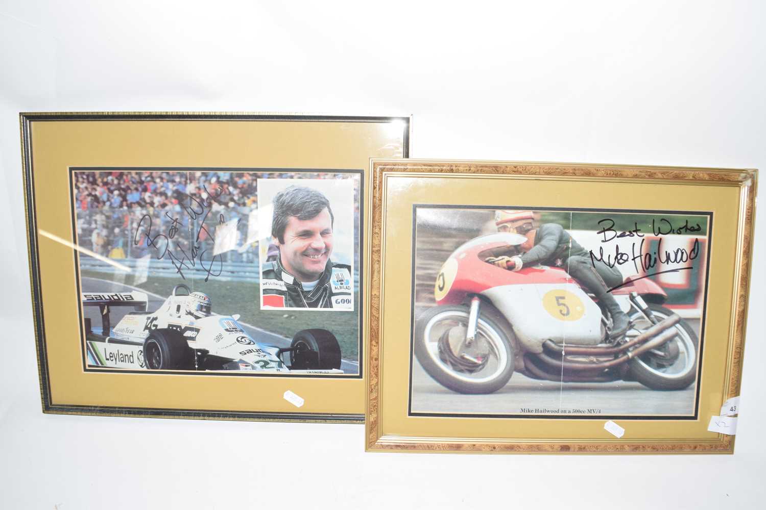 Motor Sport interest - signed photographic print Mike Hailwood and further signed print Alan