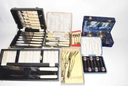 Selection of various cased cutlery and other items