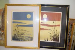 Jane King Oriental Sunset 1 and Oriental Sunset 2, coloured prints, signed in pencil, framed and