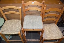 Three various rush seated stools