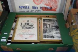Box of various framed auto prints