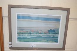 Nicholas Barnham, From Barrow Common, Brancaster Staithe, coloured print, signed in pencil, framed