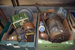Mixed lot to include a vintage ships lantern, copper kettles, vintage blow torch, copper hot water