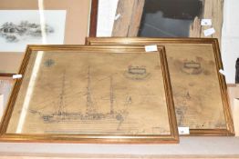 Two framed plans, HMS Sheffield