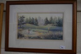 Coloured print, golfing scene