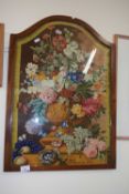 Needlework picture of a vase of flowers, signed F Burton 1955, framed and glazed
