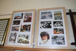 A pair of framed motor racing montage prints, framed and glazed