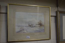 G Goodman, study of a winter scene, watercolour, framed and glazed