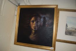 Contemporary school portrait of a crying woman, oil on canvas, framed