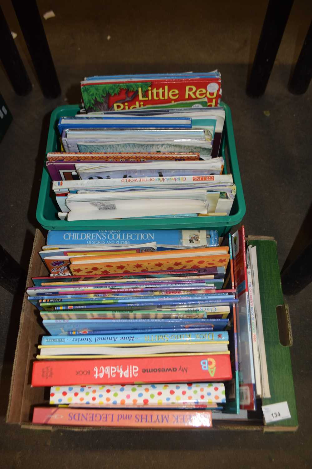 Two small boxes of various children's books