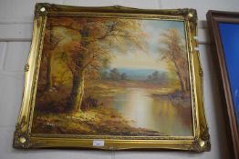Mitchell (contemporary) study of a river scene, oil on canvas, gilt framed