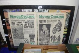 Two framed editions of Motorcycling Weekly