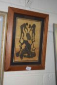 West African school abstract study of three figures, framed and glazed
