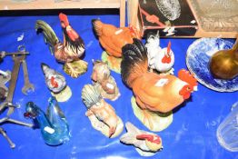 Mixed Lot: Various pottery model chickens and a glass goose